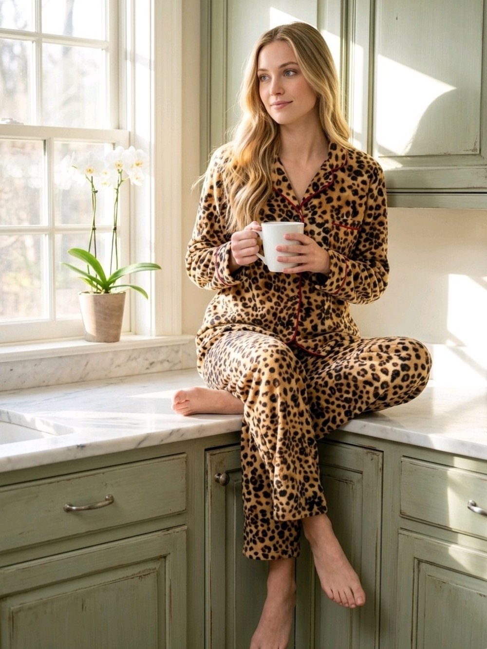 Charter Club Leopard-Print Pajama Set in Tan with Black Spots